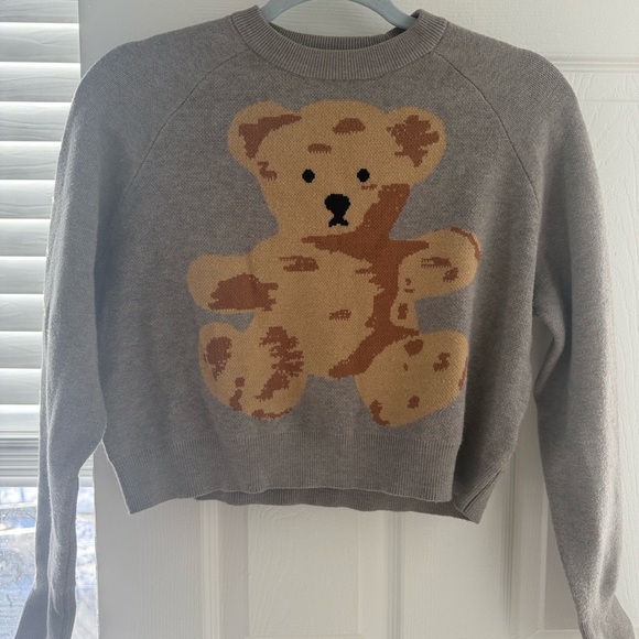 Hippie Rose Cozy Gray Teddy Bear Graphic Crewneck Sweater XS Pullover - Picture 6 of 6
